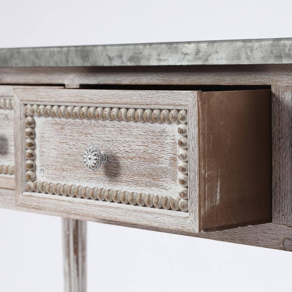 LuxenHome Farmhouse 48 in. White/Dark Gray Standard Rectangle Wood Console Table with Drawers