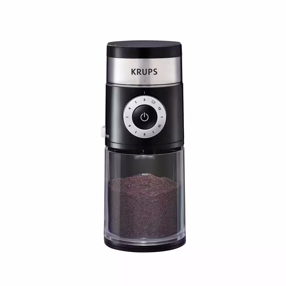Krups 8 oz. Black Precise Burr Coffee Grinder with Programmable Settings