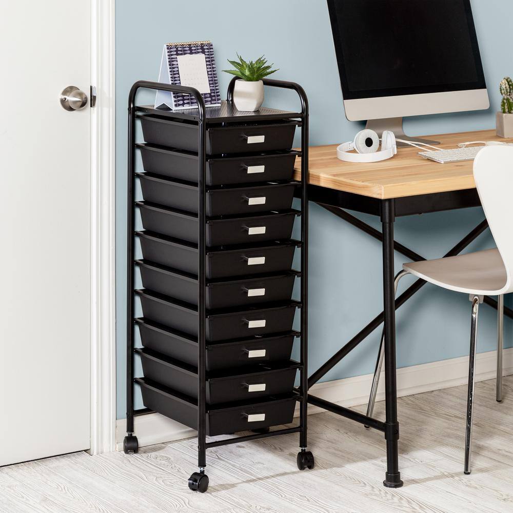 Honey-Can-Do Steel and Plastic Rolling 10-Drawer Cart in Black