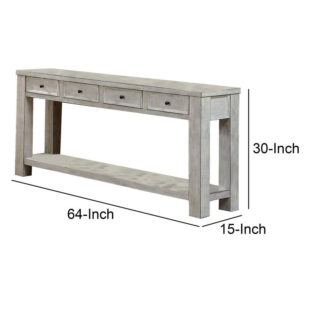 Benjara 64 in. White Standard Rectangle Wood Console Table with 4-Drawers