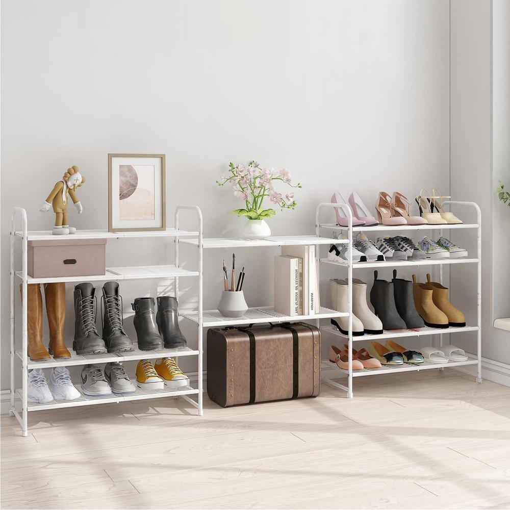 None 31 in. H 15-Pair White Metal 5-Tiers Shoe Rack