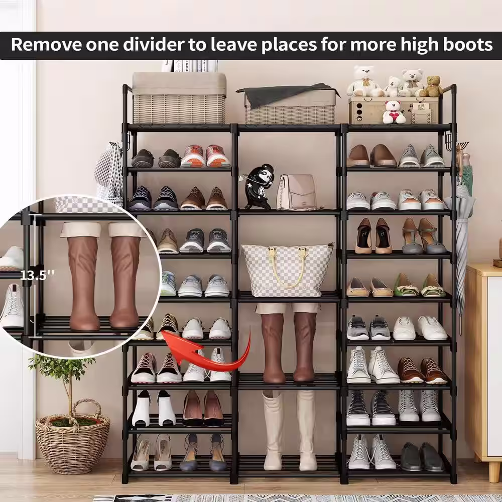 None 62 in. H 50-Pair 9-Tier Black Metal Shoe Rack