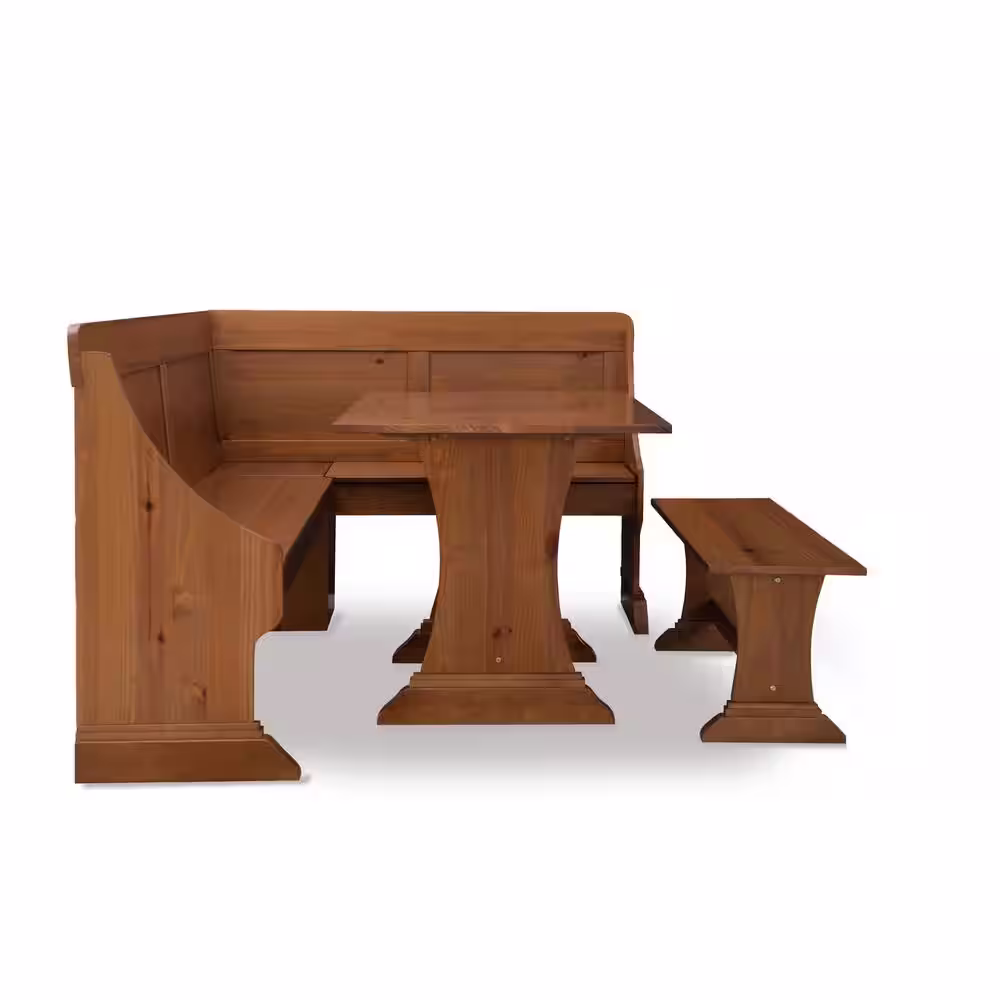 Linon Home Decor AnnClaire Golden Pine Breakfast Nook with Table and Bench