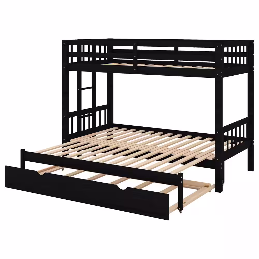 Harper & Bright Designs Espresso Twin Over Twin/King Bunk Bed with Trundle