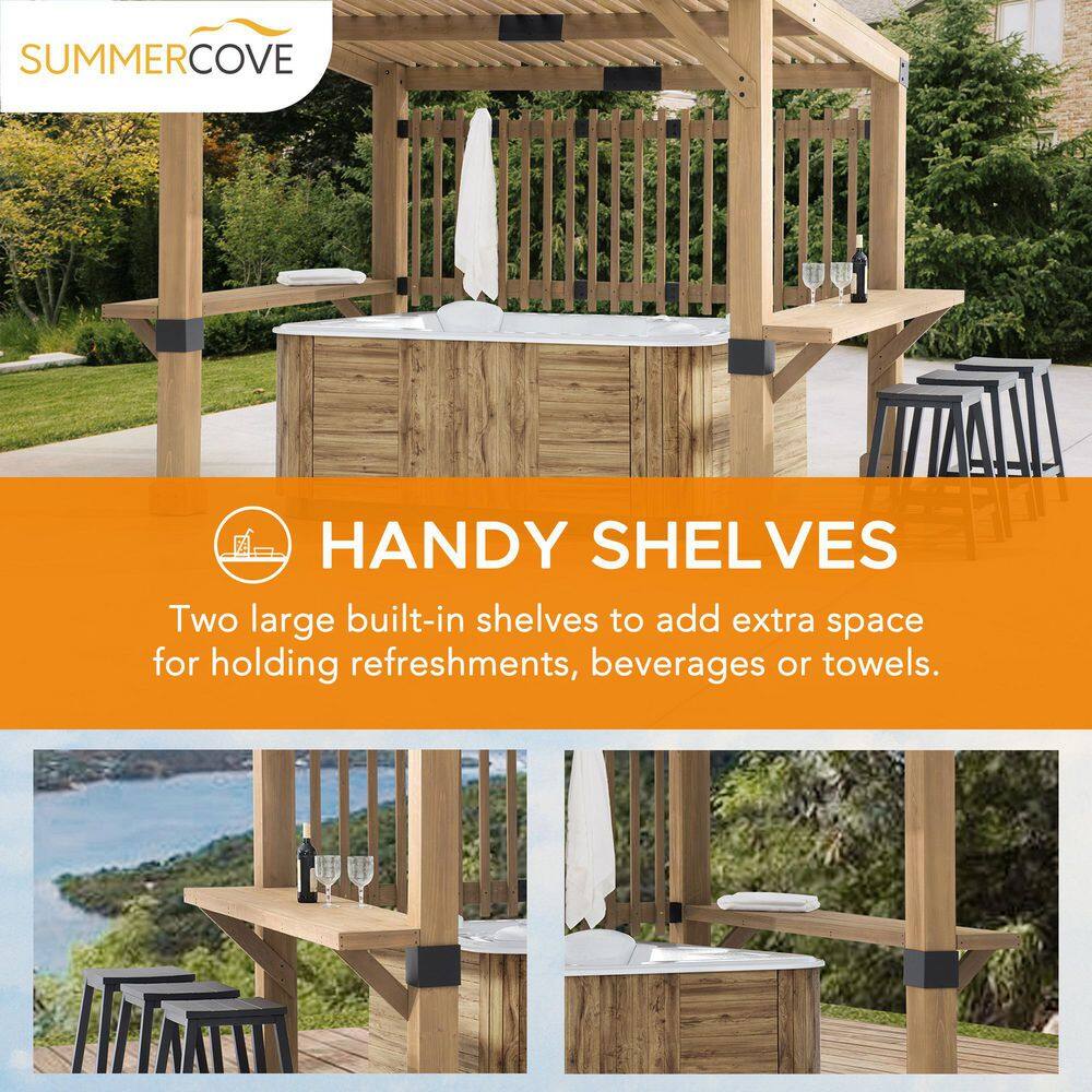 Sunjoy Outdoor Patio Grill Gazebo 10 ft. x 11 ft. Wooden Frame Hot Tub Pergola Kit with Privacy Screen and Large Bar Shelves