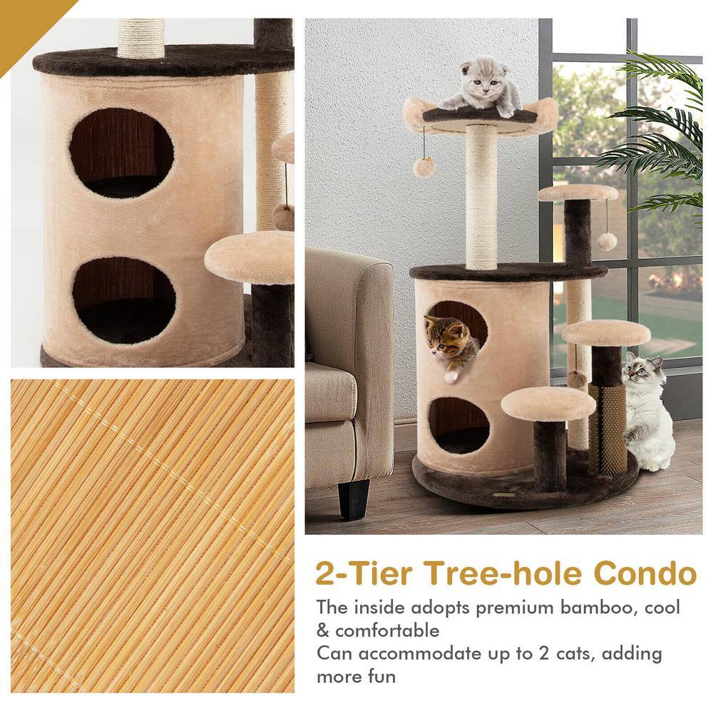 ANGELES HOME Brown 40 in. Cat Tree Tower Multi-Level Activity Tree with 2-Tier Cat-Hole Condo