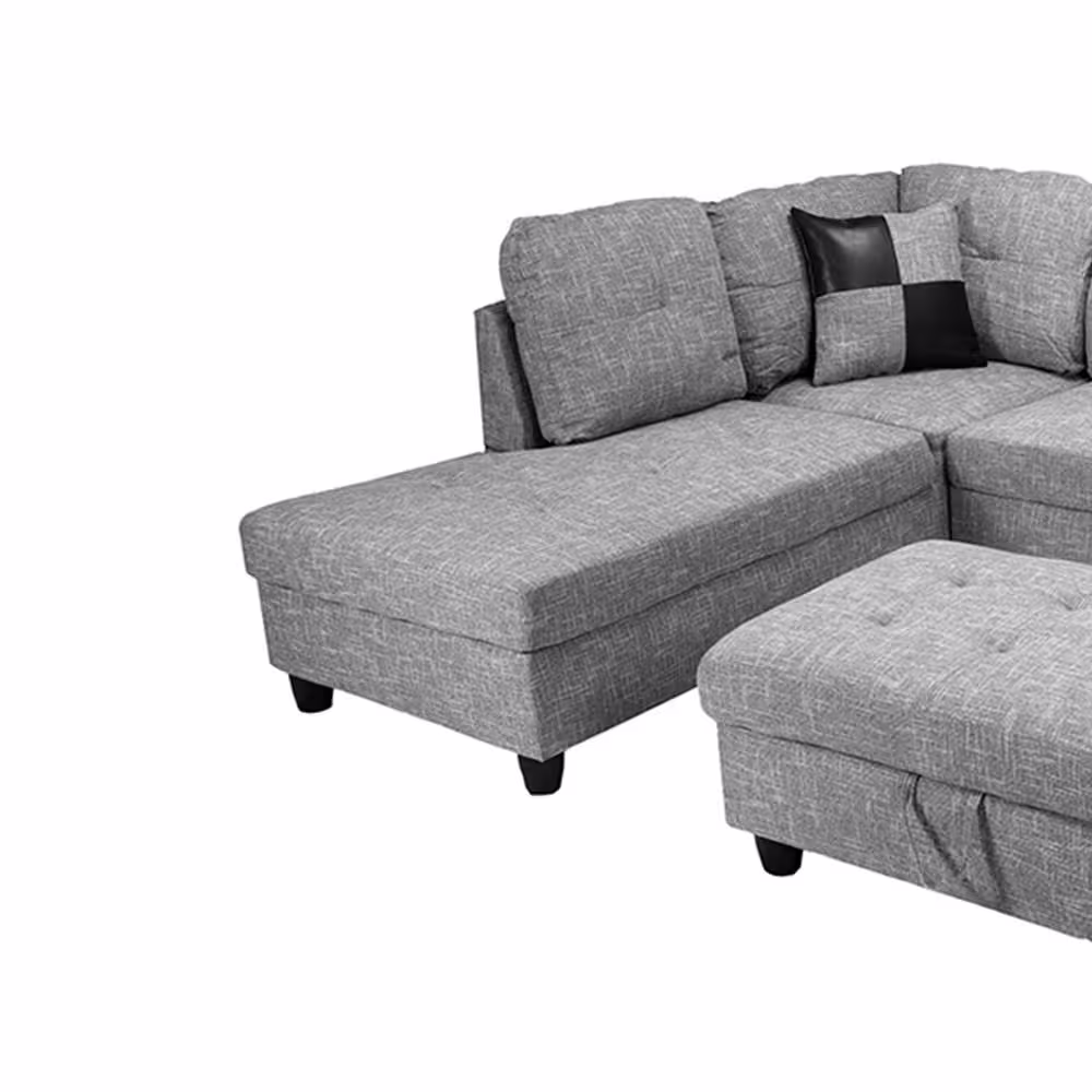 Star Home Living 3-Piece Light Gray Linen 4-Seater L-Shaped Left-Facing Chaise Sectional Sofa with Ottoman