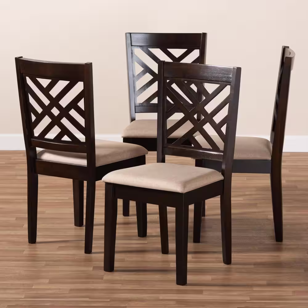 Baxton Studio Caron Sand Brown and Espresso Fabric Dining Chair (Set of 4)