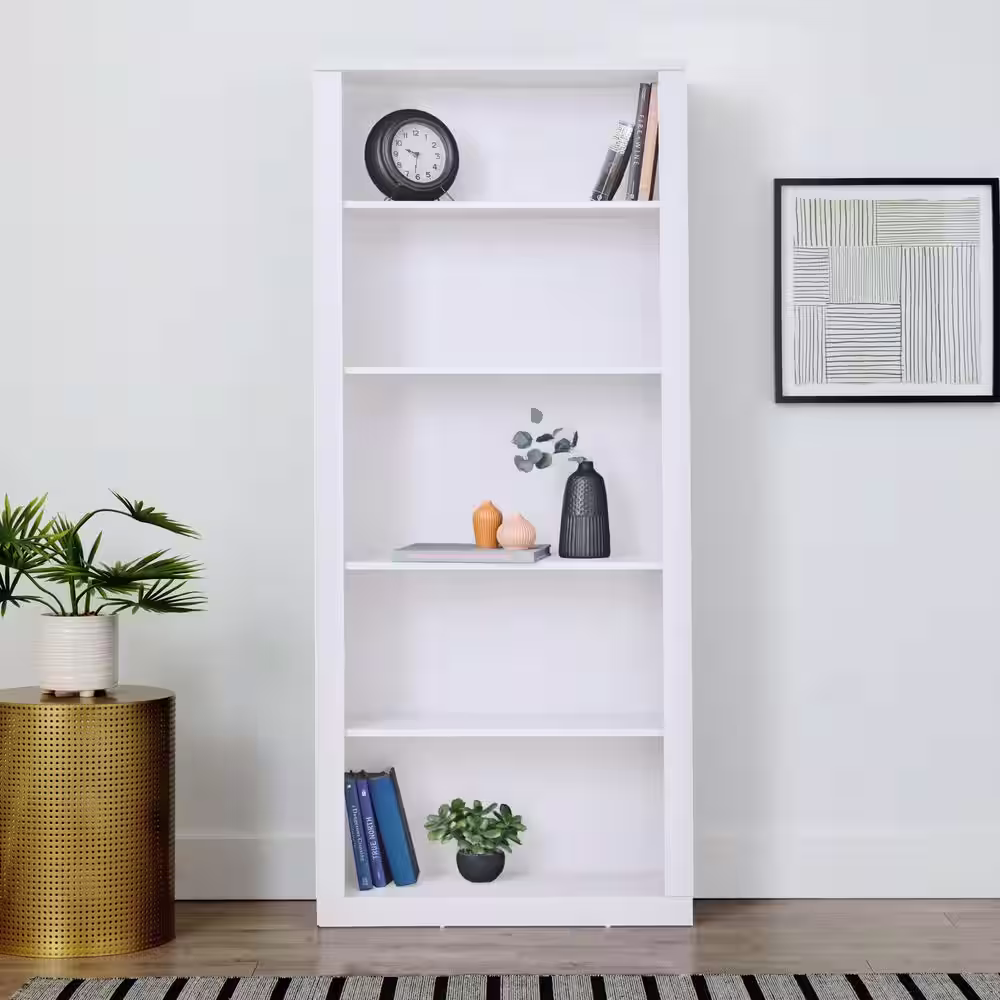 Brookside Elaine 72 in. White Wood 5-Shelf Standard Bookcase with Adjustable Shelves