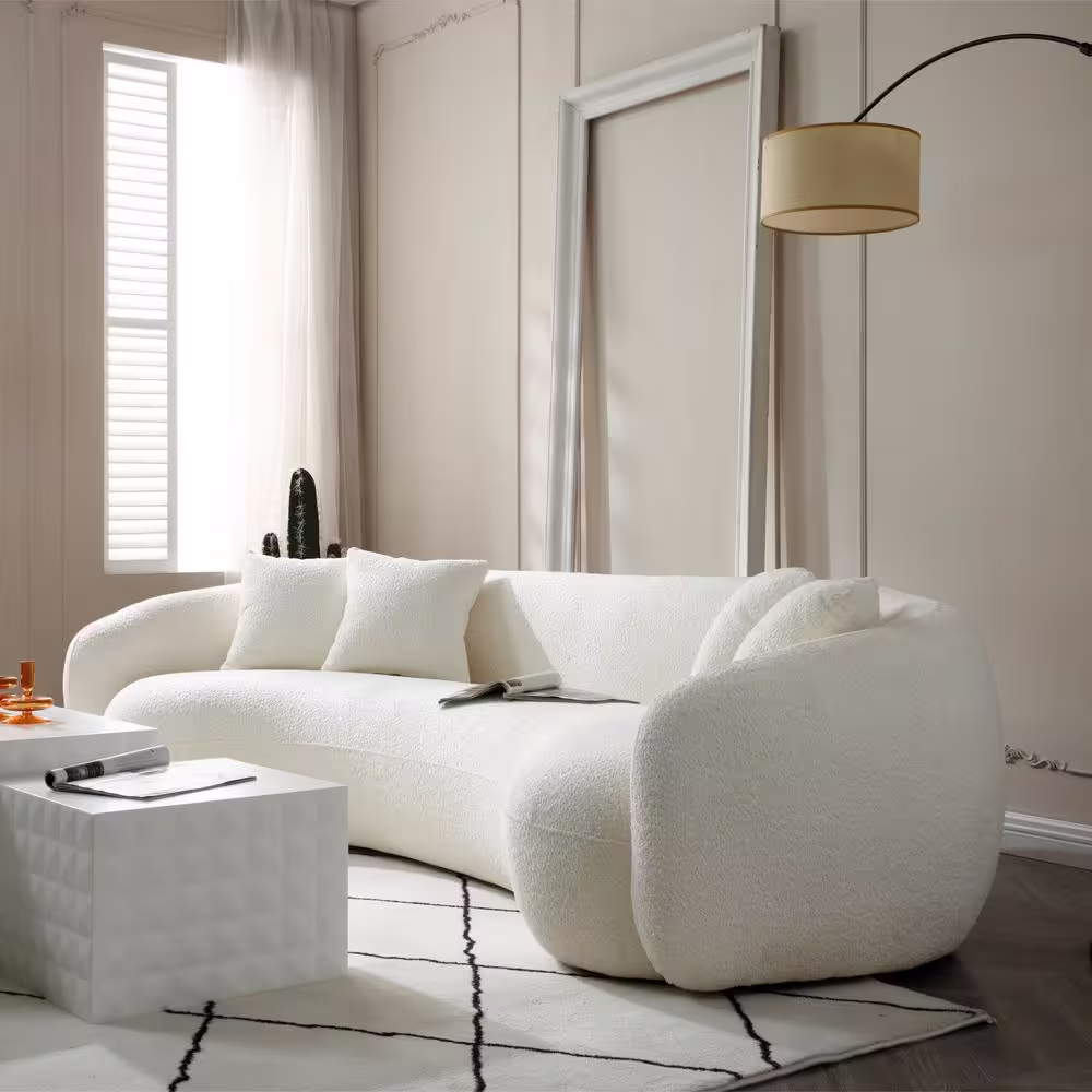 J&E Home 101.4 in. W Rolled Arm Velvet 5-Seat Modern Sectional Half Moon Leisure Couch Curved Sofa in Beige