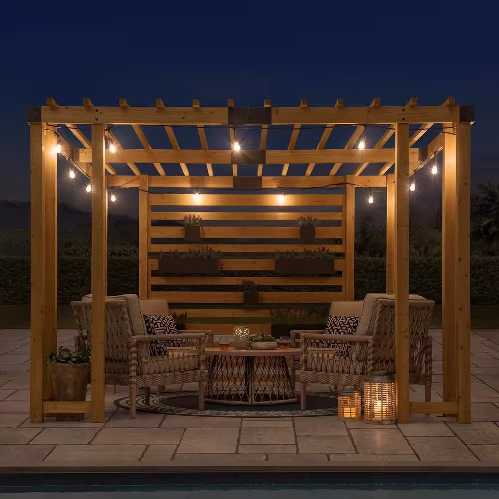 Sunjoy Sophia 10 ft. x 10.5 ft. Cedar Wood Pergola with Adjustable Hanging Planters