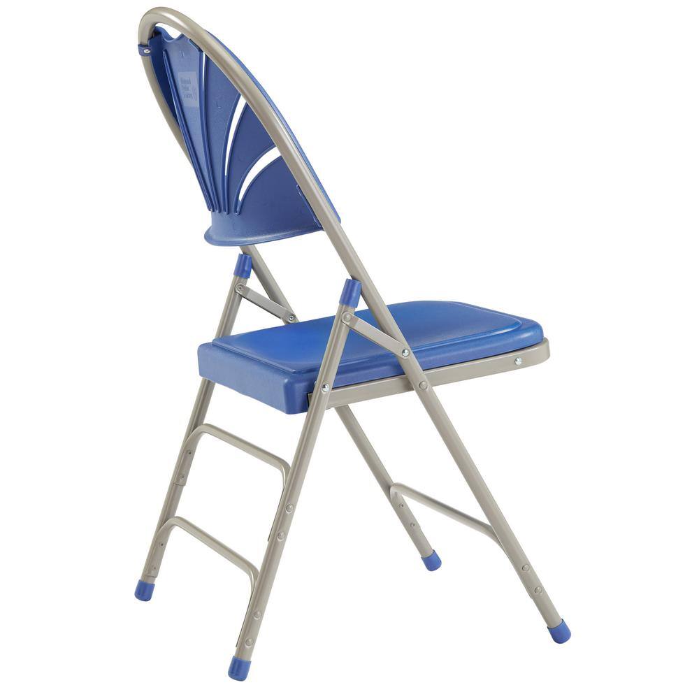 National Public Seating Blue Plastic Seat with Fan Back Stackable Outdoor Safe Folding Chair (Set of 4)