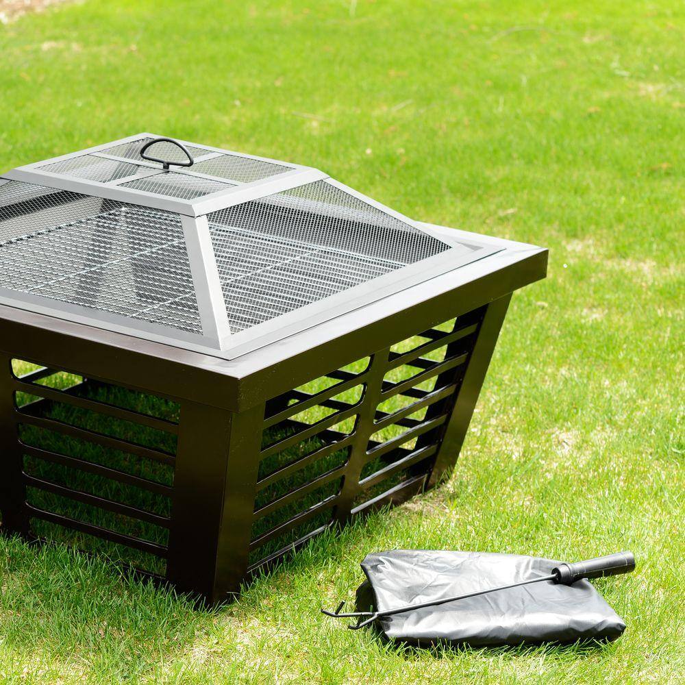 Pleasant Hearth Hudson 34 in. x 23 in. Square Steel Wood Fire Pit in Wenge with Cover