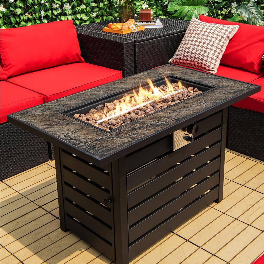 Costway 42 in. Rectangular Metal Propane Fire Pit Table 50,000 BTU W/Lava Rocks and PVC Cover