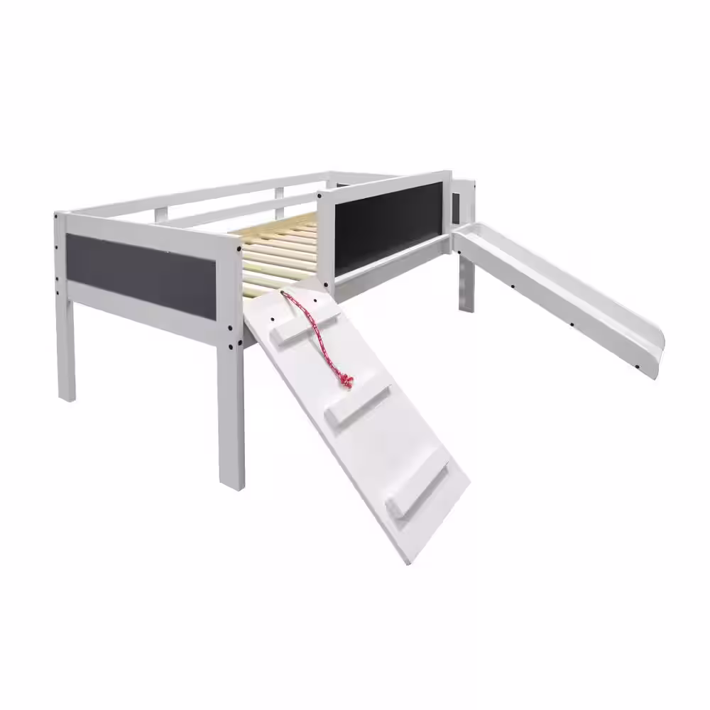 Donco Kids White Dark Grey Twin Art Play Low Loft Bed