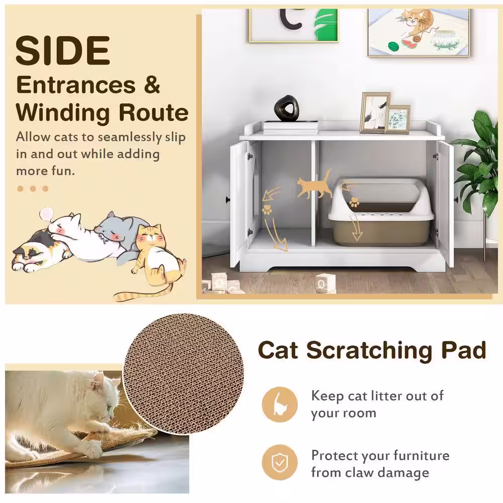 None 29 1/2 in. W x 20 in. White MDF Cat Litter Box Enclosure with Scratch Pad