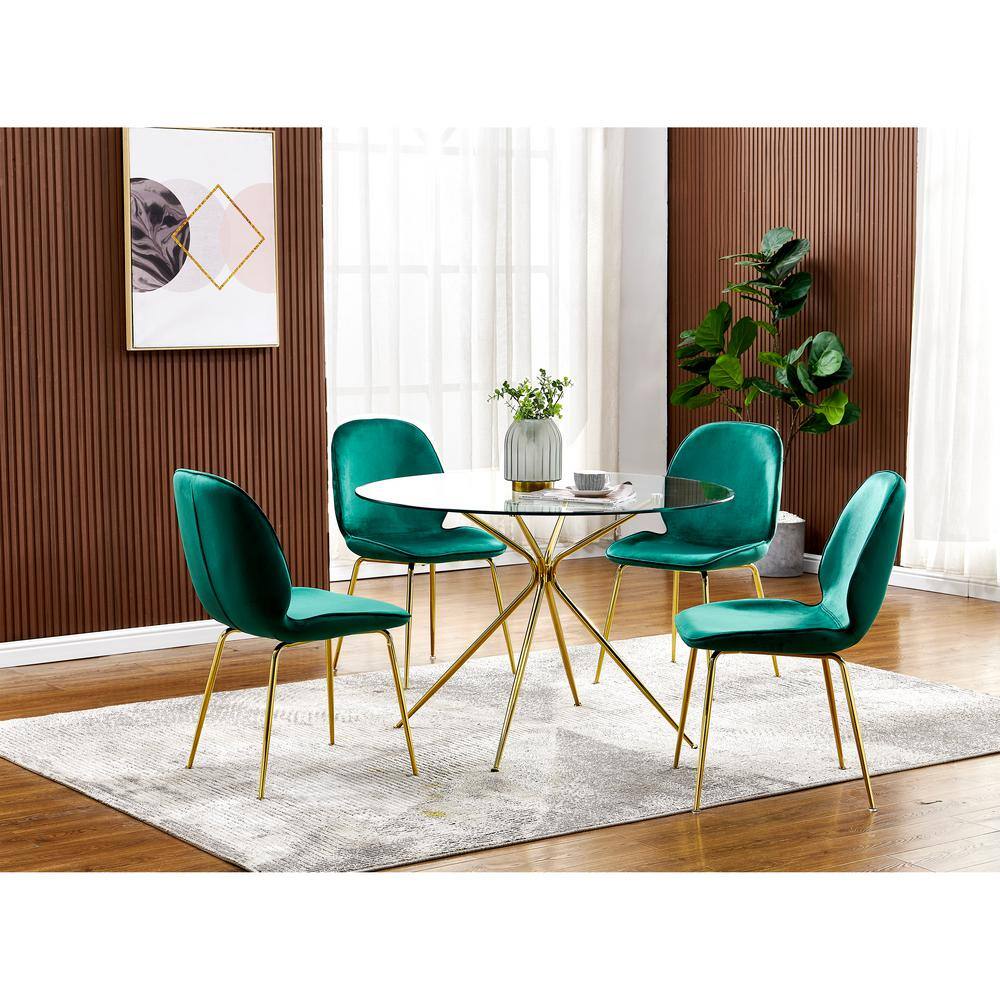 None Preston 5-Piece Green Round Glass Top Dinette Set (Seats 4)