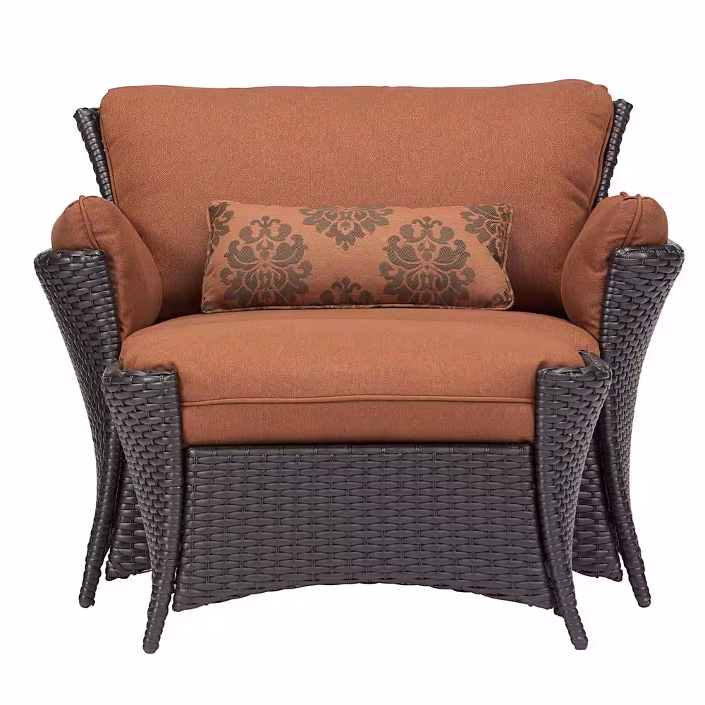 Hanover Strathmere Allure 2-Piece Patio Set with Oversized Armchair and Ottoman with Woodland Rust Cushions