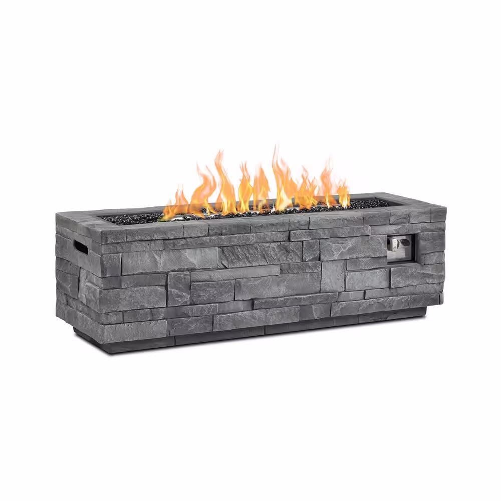 Real Flame Ledgestone 48 in. x 15 in. Rectangle MGO Propane Fire Pit Table in Gray Ledgestone with NG Conversion Kit