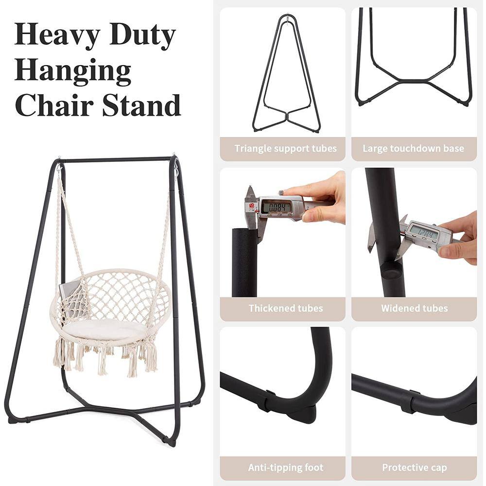 Atesun Patio Swing Chair with Stand and Cushion, 330 lbs Capacity, Patent Pending, Beige