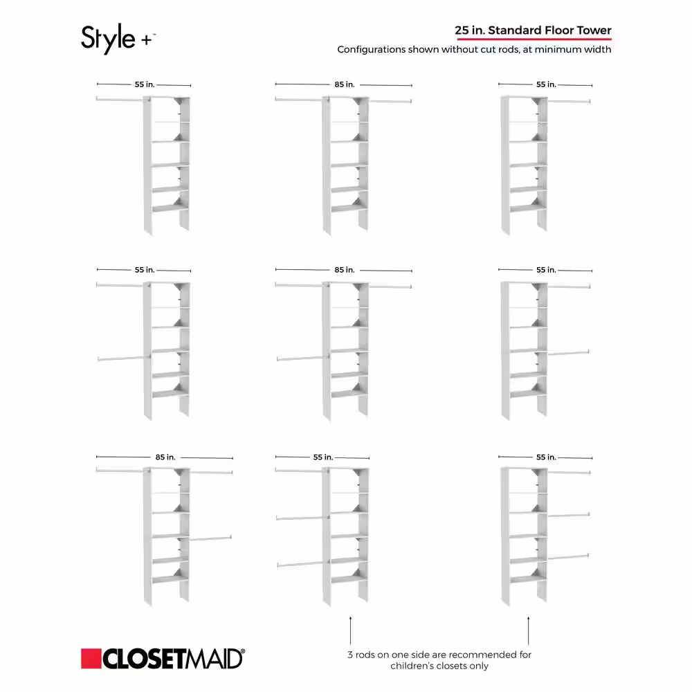 ClosetMaid Style+ 64.9 in W - 112.9 in W White Basic Narrow Wood Closet System Kit