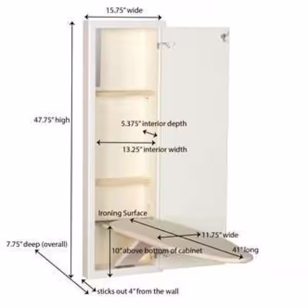 HOUSEHOLD ESSENTIALS White Prefinished in-Wall Ironing Board
