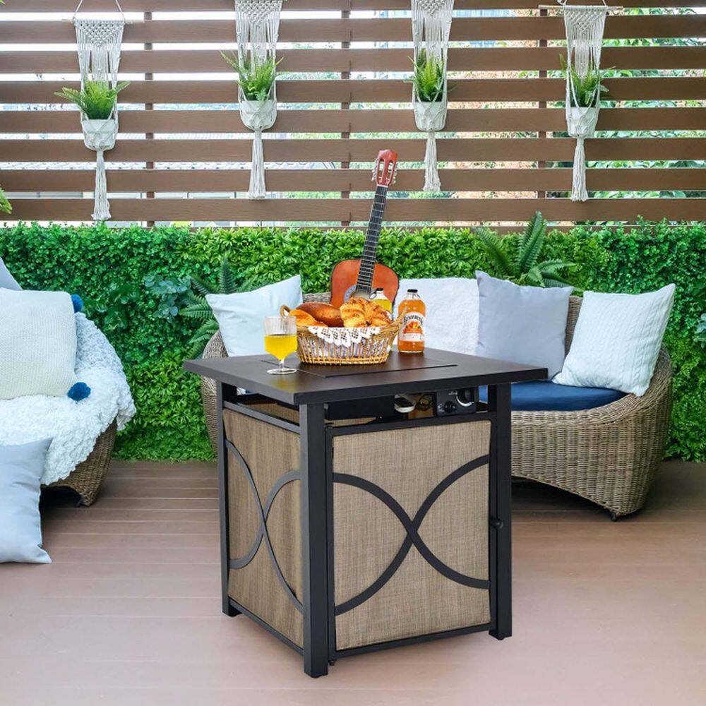 None 40000 BTU Metal 25 in. Propane Fire Pit Table with Lid and Fire Glass