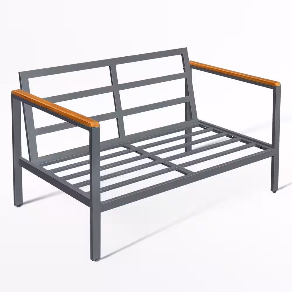 Tozey Chillrest Deluxe 4-Piece Acacia and Steel Patio Conversation Set with Ice Gray Cushion