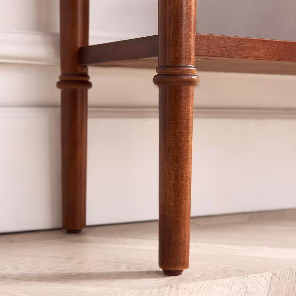 Leick Home Rich Pecan Brown Pecan Coastal Double Hall Console/Sofa Table with Display Shelf