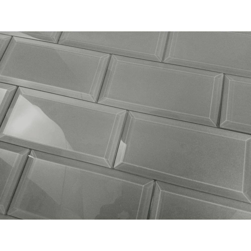 ABOLOS Frosted Elegance Glossy Metallic Gray Beveled Subway 3 in. x 6 in. in. Glass Decorative Wall Tile (14 sq. ft./Case)