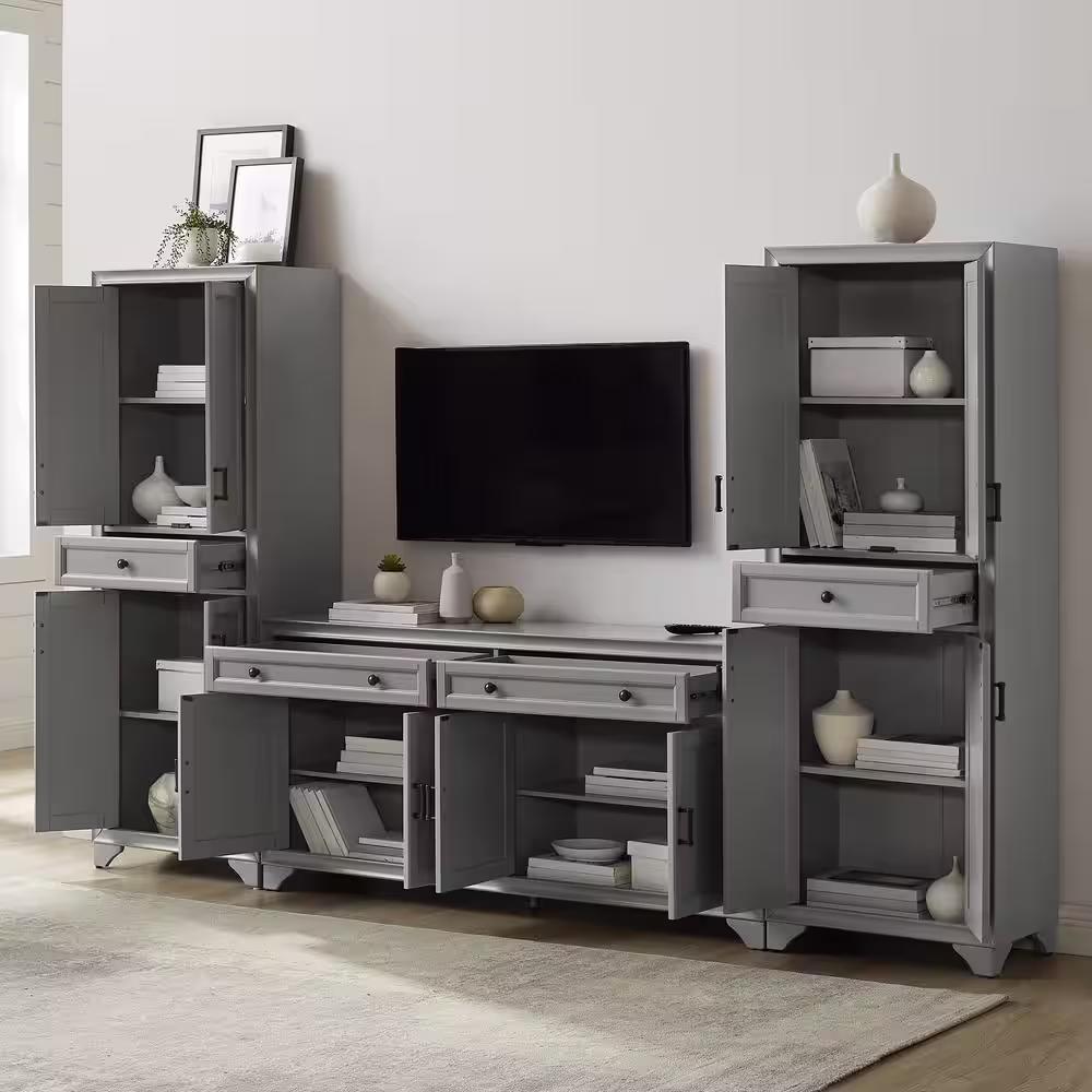 CROSLEY FURNITURE Tara 108.5 in Gray Entertainment Center with 4 Drawers Fits TV's up to 65 in with Cable Management