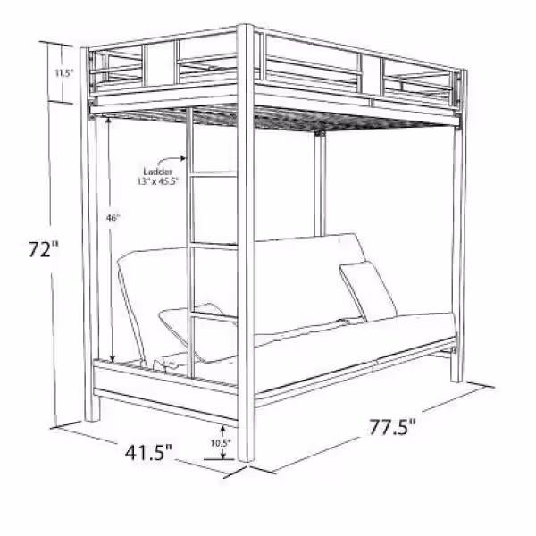 DHP Sunrise Silver Metal Twin Over Futon Bunk Bed