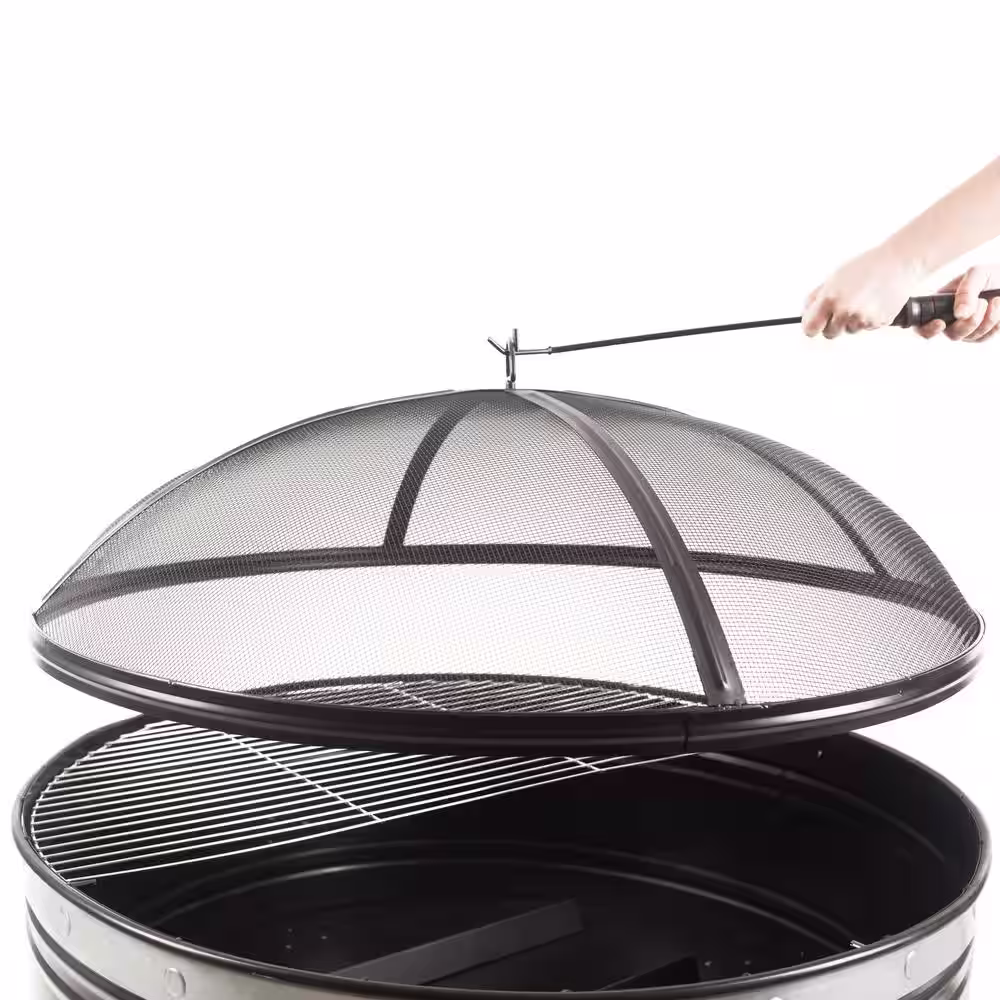 Pleasant Hearth Colossal 36 in. Round Steel Fire Pit in Black and Silver with Cooking Grid