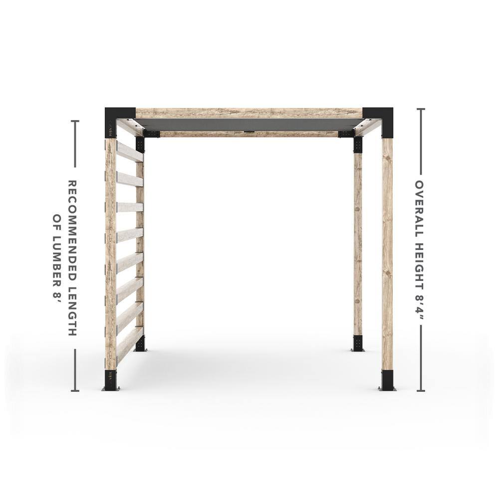 TOJA GRID 8 ft. L x 10 ft. W Pergola Kit with 4 in. x 4 in. KNECT Post Wall and Denim Shade Sail, 4x4 Wood Posts