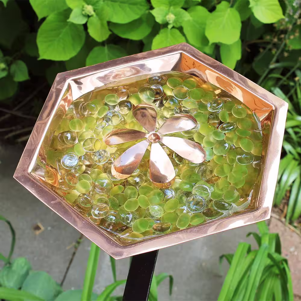 Achla Designs 40 in. Tall Copper Plated Hexagonal Copper Bee Fountain and Birdbath with Stake