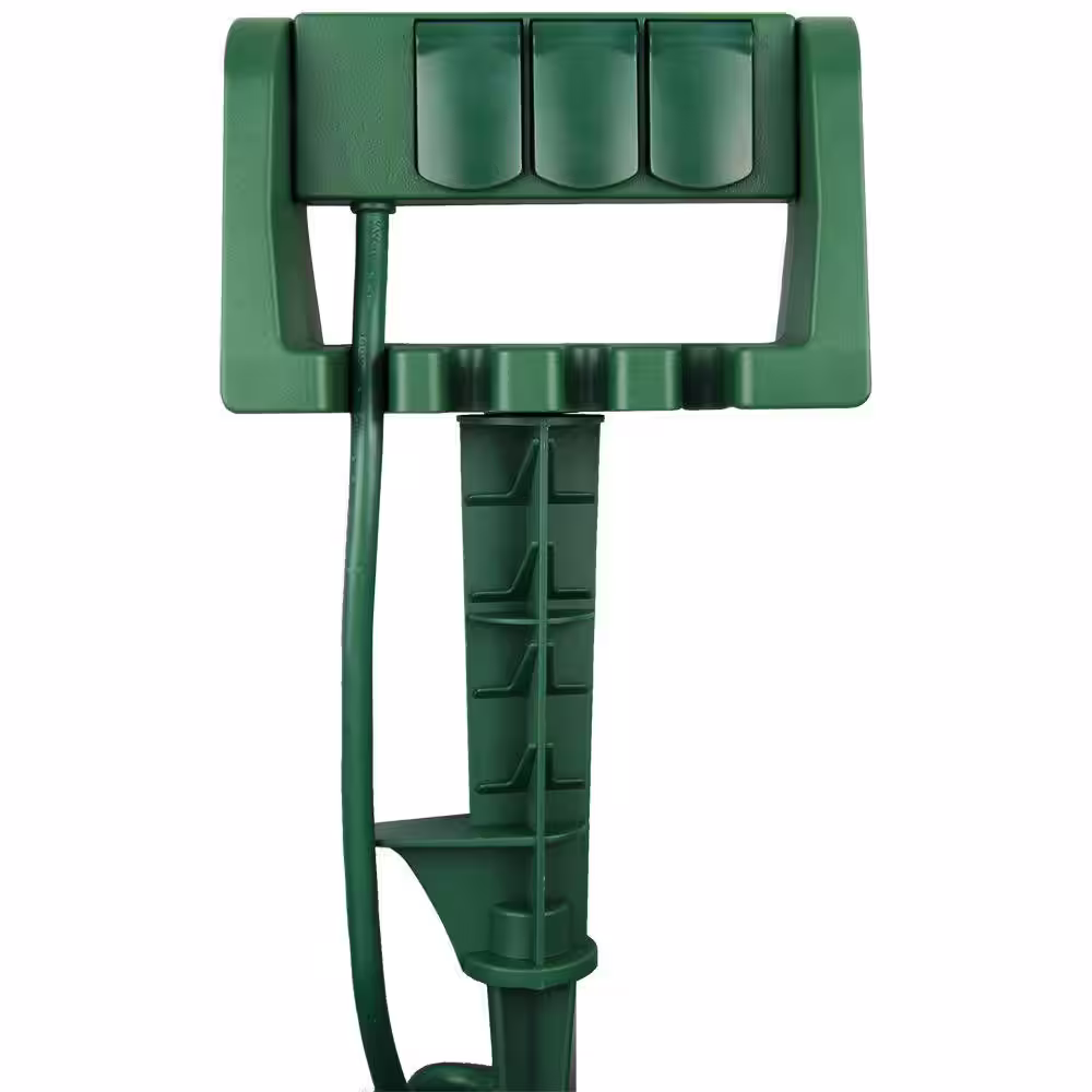 Home Accents Holiday 15 ft. 3-Outlet Outdoor Power Stake with Protective Outlet Cover