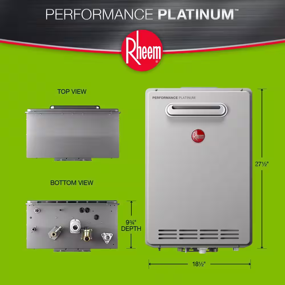 Rheem Performance Platinum 9.5 GPM Natural Gas High Efficiency Outdoor Tankless Water Heater