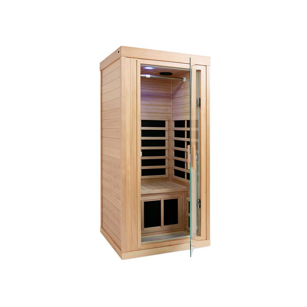 None 1-Person Indoor Hemlock Infrared Sauna Room With 8 Carbon Heaters