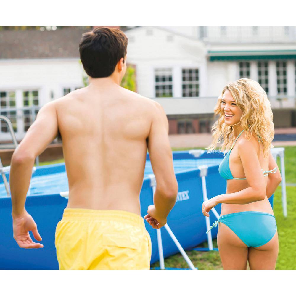 INTEX 14.75 ft. x 7.3 ft. x 33 in. Rectangular Frame Above Ground Swimming Pool, Blue