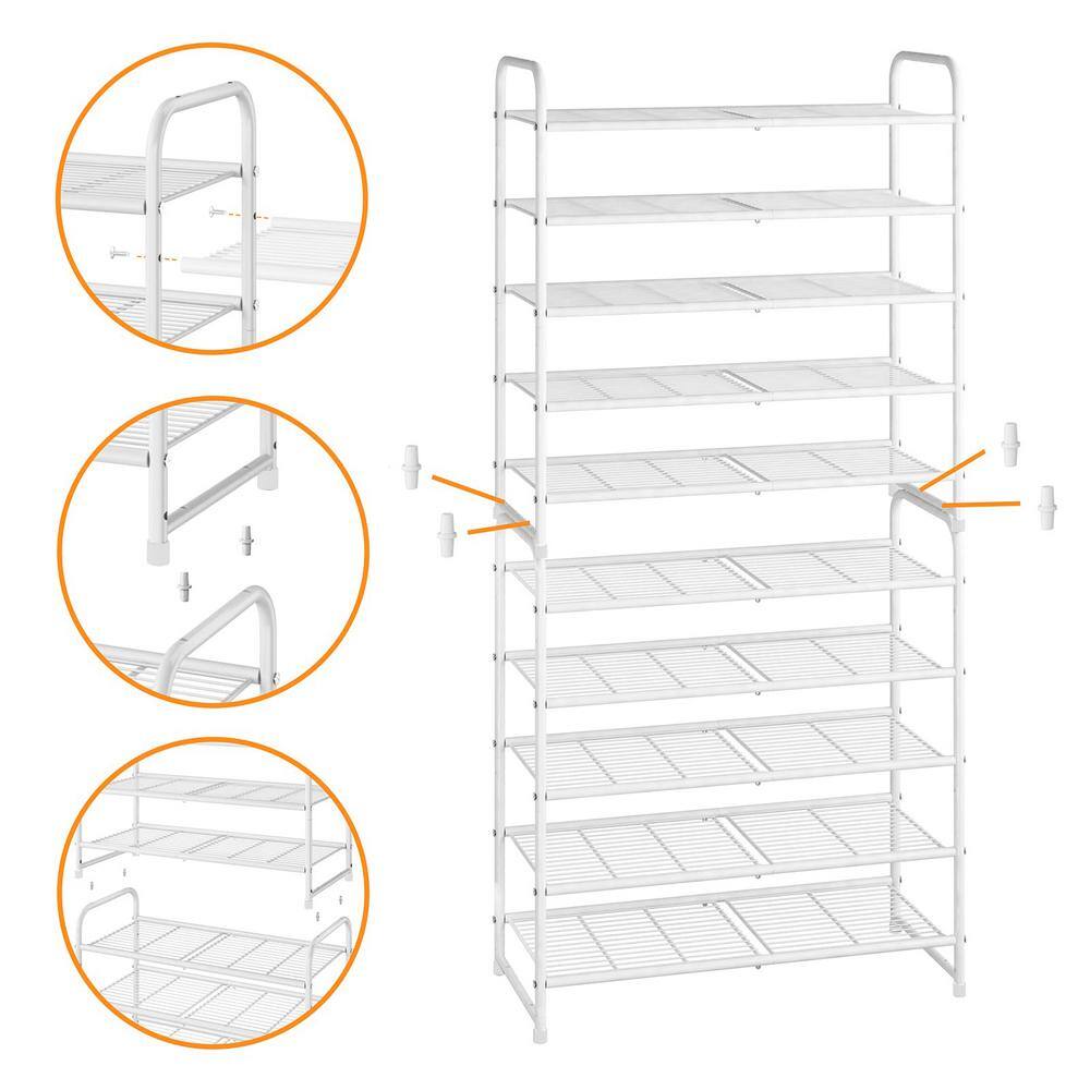 None 31 in. H 15-Pair White Metal 5-Tiers Shoe Rack