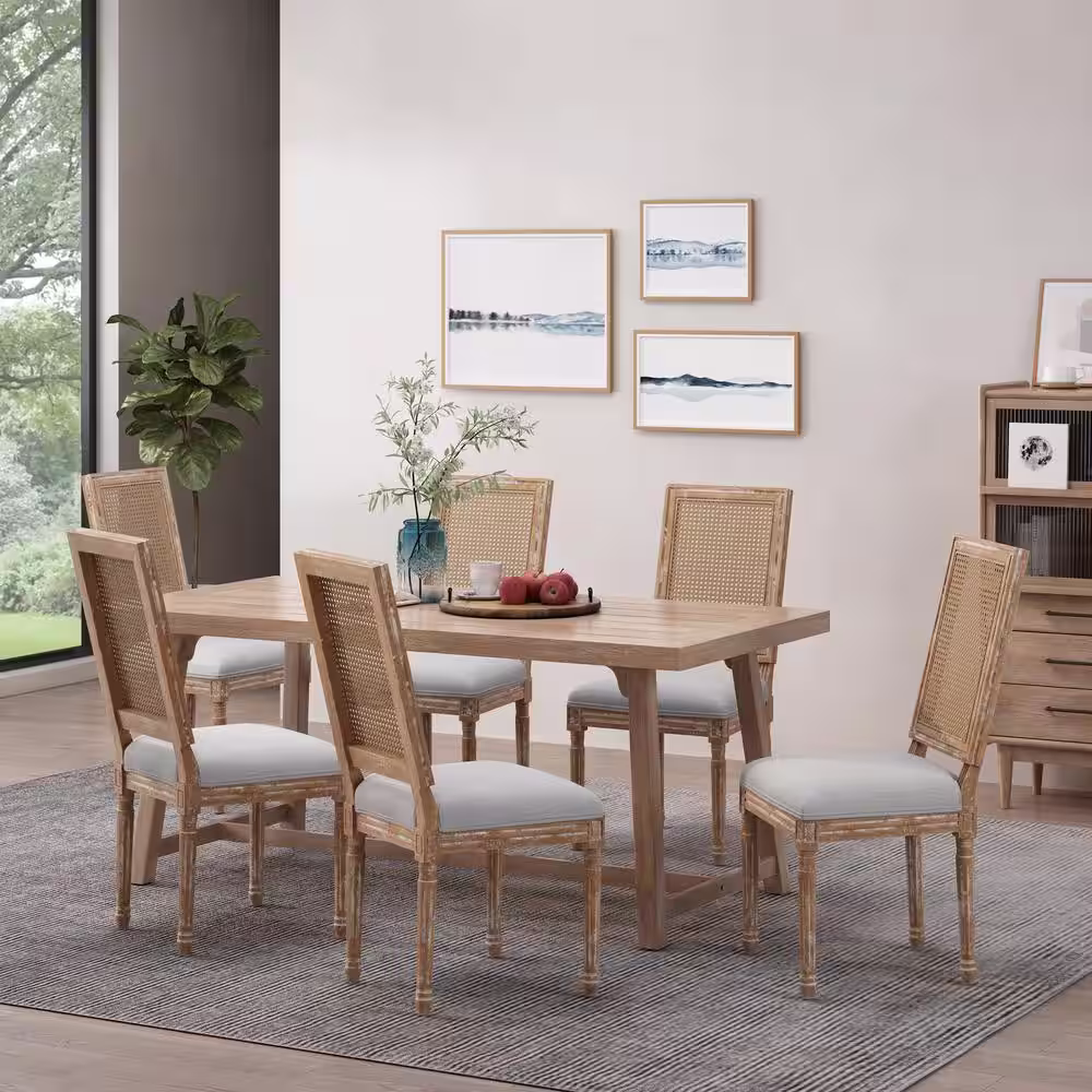 Noble House Beckstrom Light Gray and Natural Upholstered Dining Chair (Set of 6)