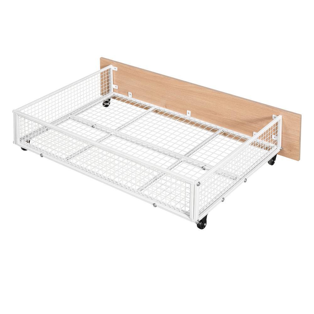 Harper & Bright Designs White Full over Twin and Twin Metal Triple Bunk Bed with 2 Built- in Shelves, 2-Drawers and Ladder
