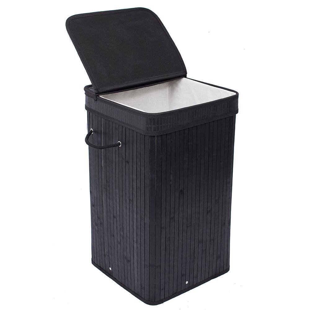 BirdRock Home Black Bamboo Square Laundry Hamper with Lid and Cloth Liner