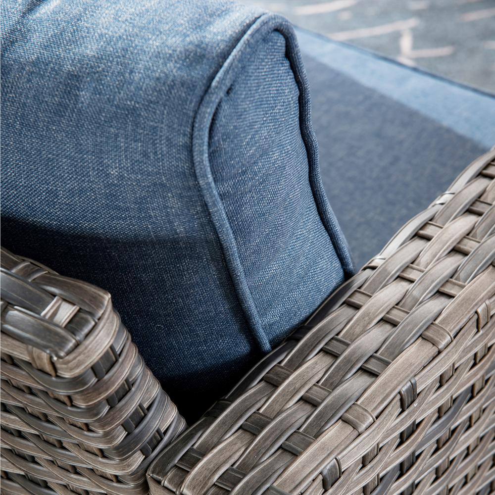 OVIOS New Star Gray 8-Piece Wicker Patio Conversation Seating Set with Blue Cushions and Swivel Chairs