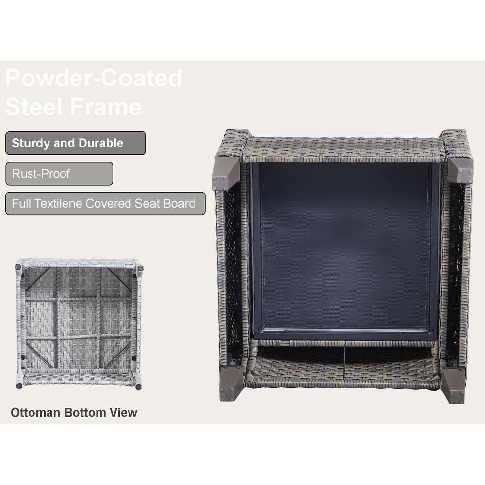 Gymojoy Canton Brown 5-Pieces Wicker Patio Conversation Set with White Cushions