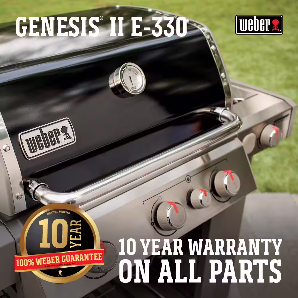 Weber Genesis II E-330 3-Burner Natural Gas Grill in Black with Built-In Thermometer and Side Burner