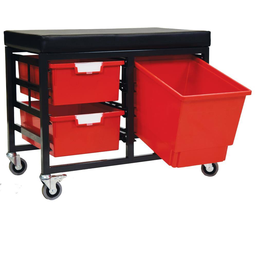 None StorBenchSeat With Cushioned Seat and 3 Storsystem Trays and Bins-Red