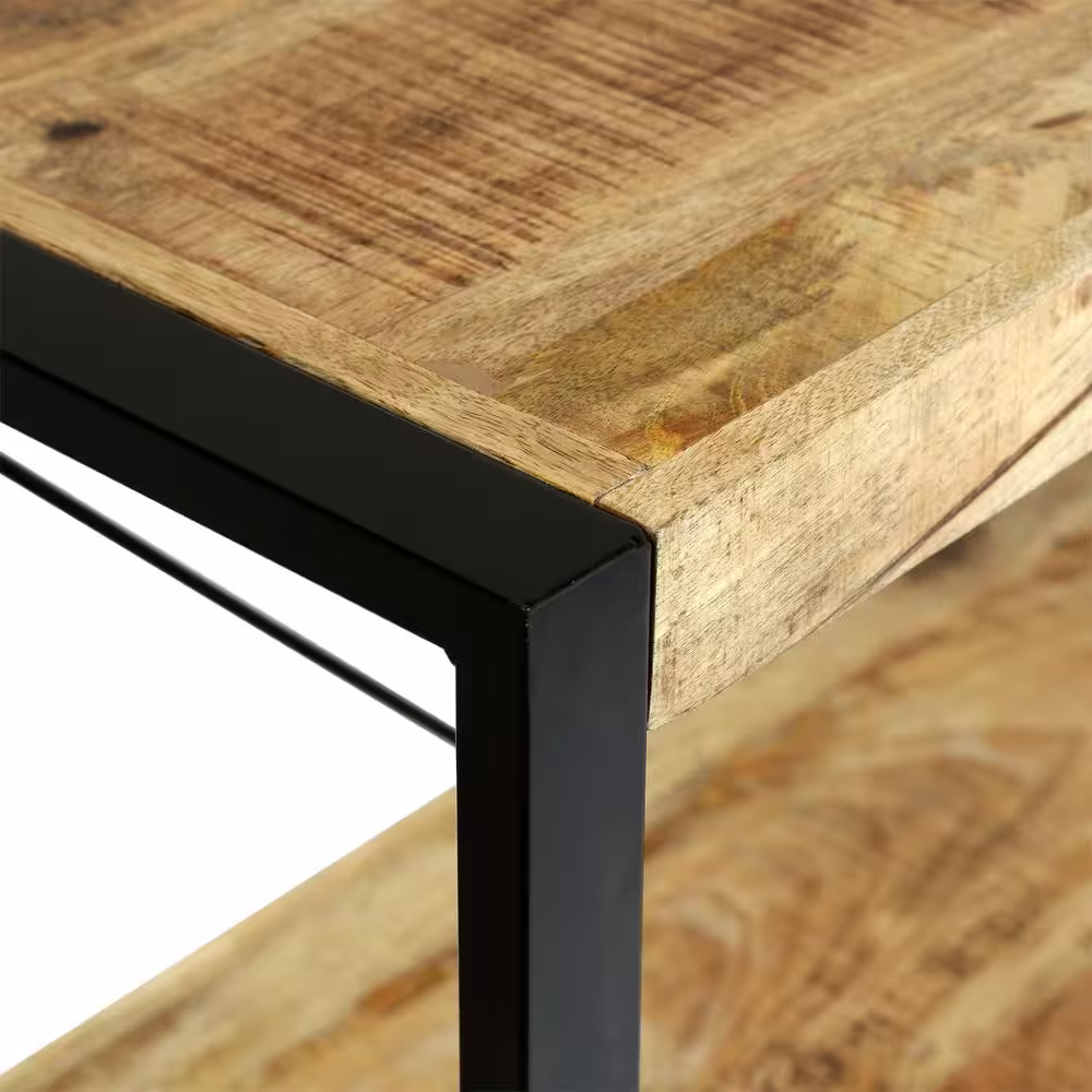 Noble House Troup Natural and Black 3-Tier Mango Wood Shelving Unit