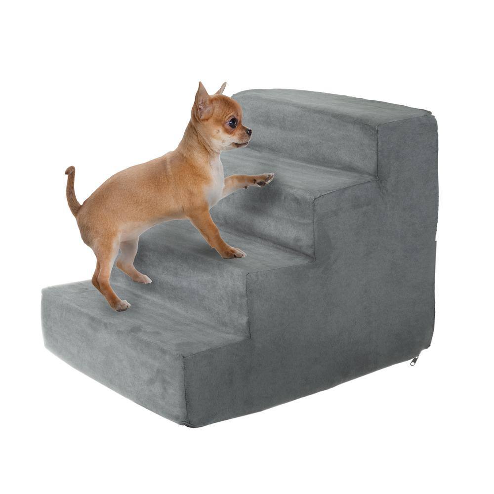 Pet Trex Gray High Density Foam Pet Stairs - 4-Steps with Machine Washable Furniture Cover and Nonslip Bottom