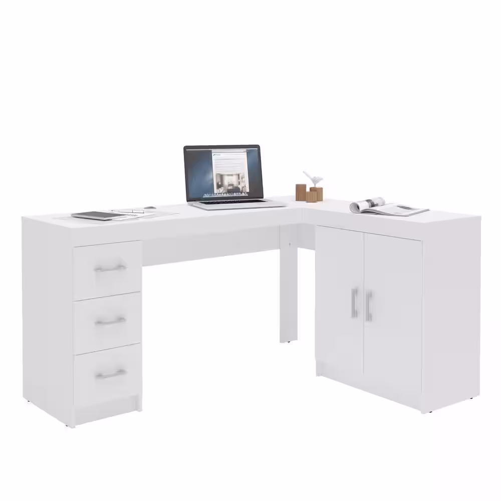 None Mayne 105.5 in. W L Shaped White Writing Desk
